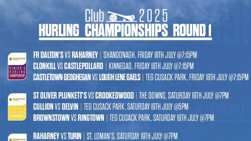 2025 Hurling Club Championships Round 1 Fixtures